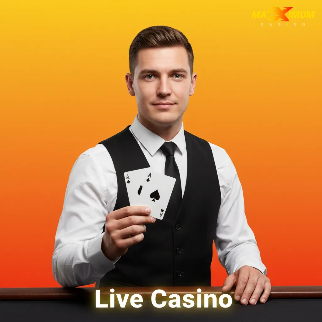 Live casino studio with real dealers, real-time streams of roulette, blackjack, baccarat, game shows, and poker.